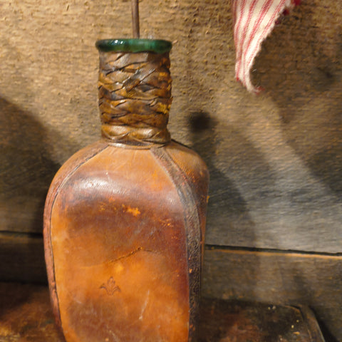 Vintage Leather Wrapped Wine Bottle Stopper 10”Flue Shield Fleur-de-lis