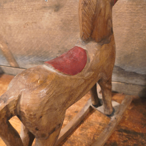 Primitive Hand Carved Wooden Rocking Horse Figural Folk Art Primitive Decor 14"x17"