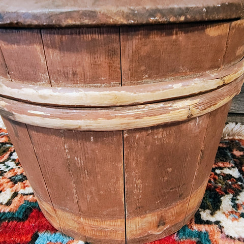 Antique Primitive Piggin Firkin Sugar Bucket Old Red Paint Bentwood Staved