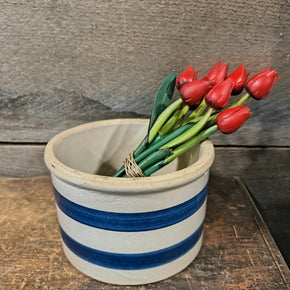 Vintage Pottery Blue Banded Squat Crock Jar Container