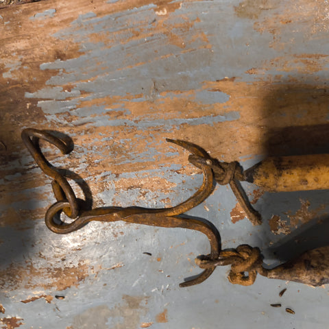 Antique Hand-Forged Wrought Iron Well Hook w/ candles