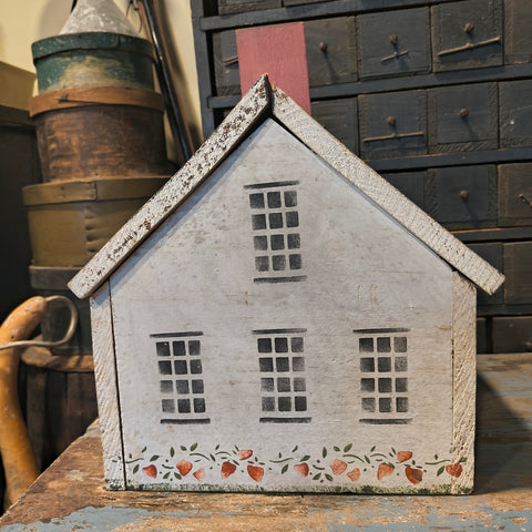 Primitive Wooden Christopher Gurshin Decorated Pine House Storage Box