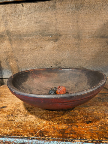 Antique Original Red Paint Wooden Bowl
