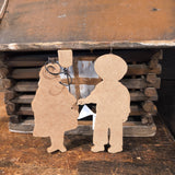 Vintage Wooden GIRL w AMERICAN FLAG BUNTING,Boy Holding USA Bunting