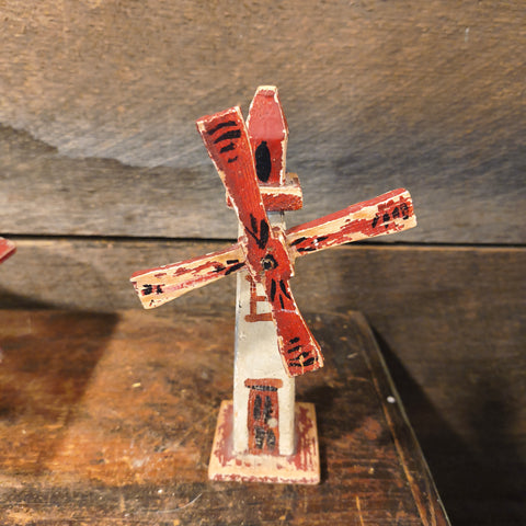 Primitive Vintage Folk Art House And Windmill