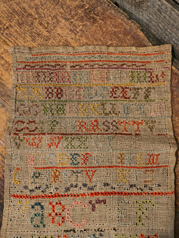 Antique Primitive LATE 18TH CENTURY ALPHABET & DIAMOND BORDER SAMPLER INITIALLED E.P - 1790