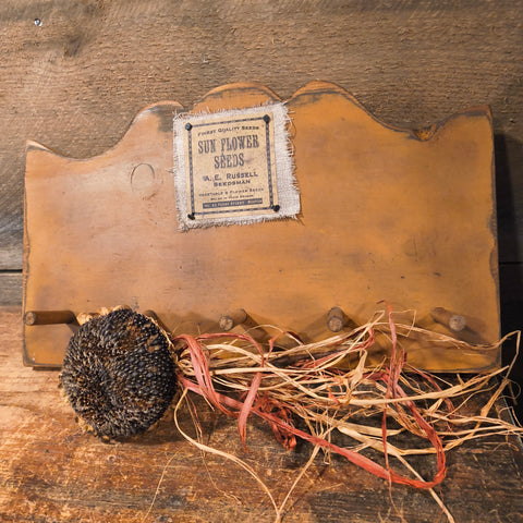 Primitive Wooden Pegboard w/ Sunflower