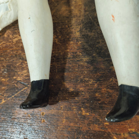 Antique 25" German Bisque/China Head Doll - Stuffed Cloth Body, Flawless Porcelain Limbs c.1890s