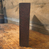Antique Hooked Matt Inserted into a Red Painter Sorting Tray with Shoe Mold Candle Holder