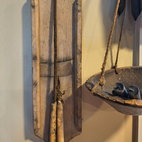 Antique Iron skewer with 3 6" faux Tallow Candles