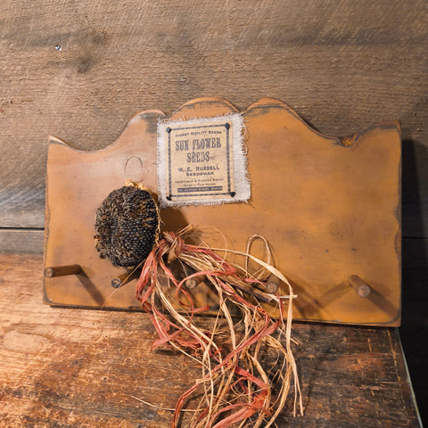 Primitive Wooden Pegboard w/ Sunflower