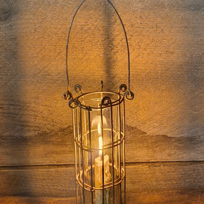 Rustic Hanging Wire Cage Lantern w/ Candle