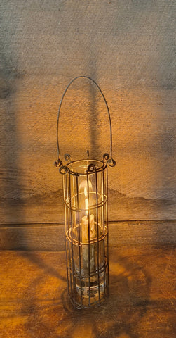 Rustic Hanging Wire Cage Lantern w/ Candle