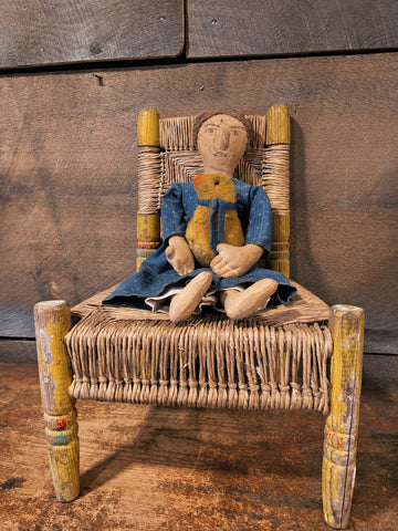 Antique Primitive Child Size Rush Chair.
