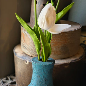 Primitive Wooden Vase w/ Flowers