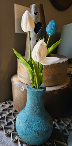 Primitive Wooden Vase w/ Flowers