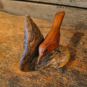 Wren Bird on Branch Signed Bryan Whaley Hand Carved Folk Art Sculpture 4.5" Vtg
