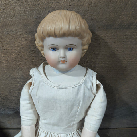 Antique 25" German Bisque/China Head Doll - Stuffed Cloth Body, Flawless Porcelain Limbs c.1890s