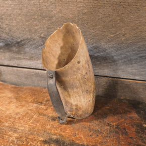 Antique Primitive Horn Cup w/ Leather Strap and 6.5"