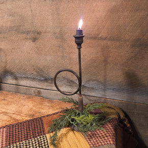 Primitive Vintage Cast Iron Taper Candlestick Holder 13"