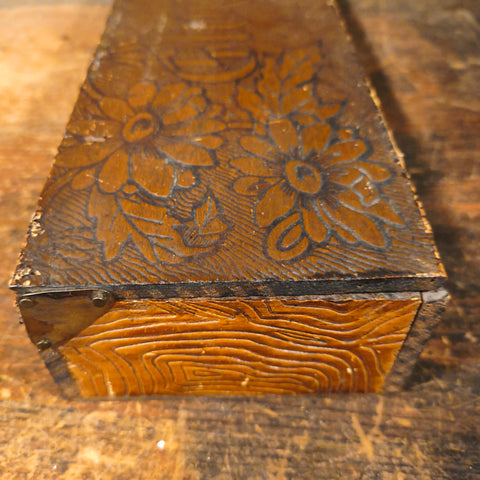 Antique Victorian-Era Box With A Pair Of Antique Childrens Leather Gloves.