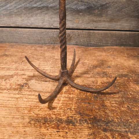Original  Primitive Antique Hand-Forged Iron 4-Prong Grappling Hook or Well Hook 7"