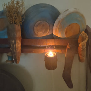 Primitive Wooden Hanging Candle Holder 2" x 3.5"