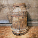 Antique Early Wooden Bucket With a Wood Band and Two Metal Bands