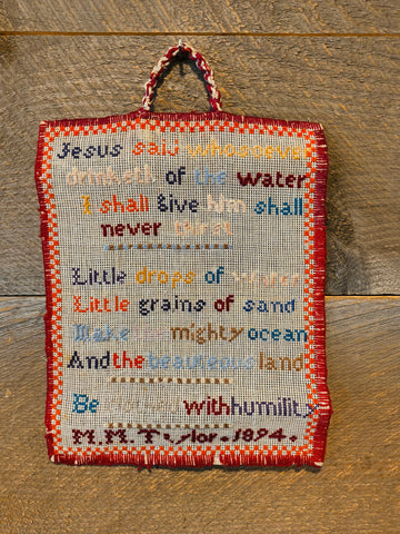 Antique SMALL LATE 19TH CENTURY BIBLICAL QUOTATION & VERSE SAMPLER BY M.M.TAYLOR - 1894