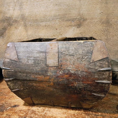 Antique Chinese Rice Grain Harvest Basket Bucket Scoop Measure