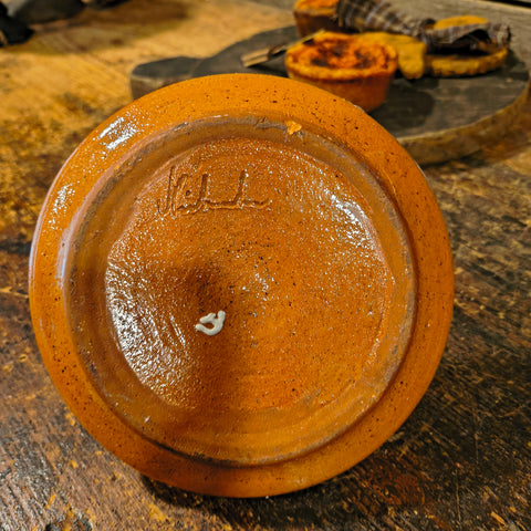 Vintage Folk Art Clay Chamberstick Candle Holder w/ Candle