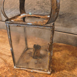 Antique 18th/Early 19thC Primitive Tin Glass Candle Lantern 4"x11", As Found Patina
