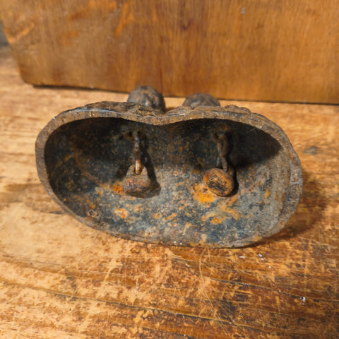 Antique Cast Iron Halloween Double Witch Bell 3.5" Primitive Women Sisters 1920s Original Clappers
