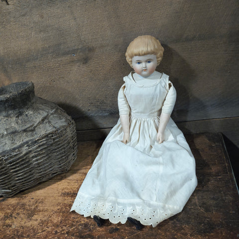 Antique 25" German Bisque/China Head Doll - Stuffed Cloth Body, Flawless Porcelain Limbs c.1890s