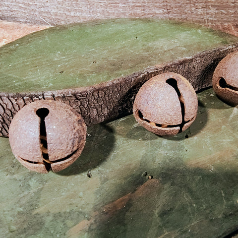 Antique primitive bells on a leather strap