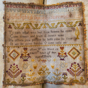 Early Sampler by Ann Watt aged 11 - 1873.