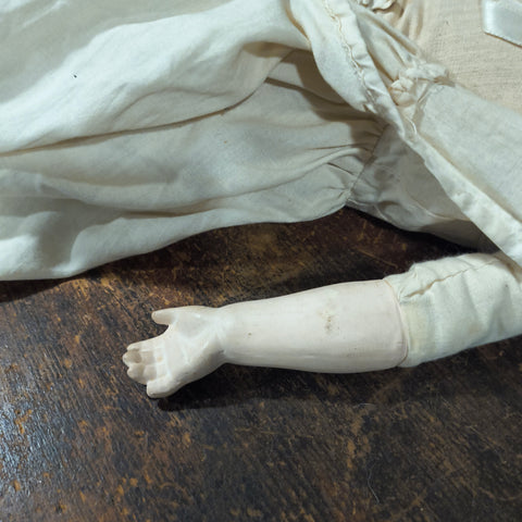 Antique 25" German Bisque/China Head Doll - Stuffed Cloth Body, Flawless Porcelain Limbs c.1890s