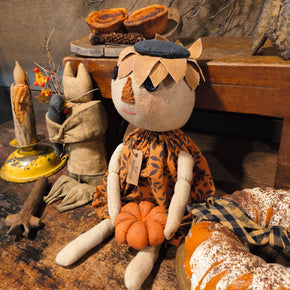 Primitive Pumpkin Doll and Corn Candle