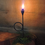 Primitive Vintage Cast Iron Taper Candlestick Holder 13"