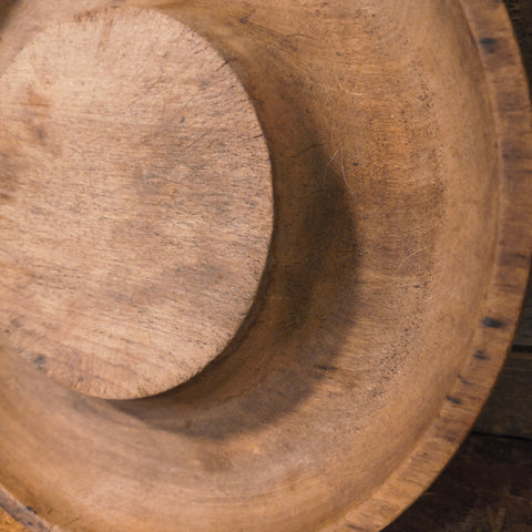 Antique Primitive Wooden Bowl with Wooden Spoon