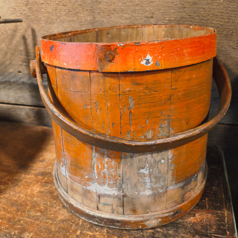 Antique Primitive Woode Pumpkin Colored Firkin