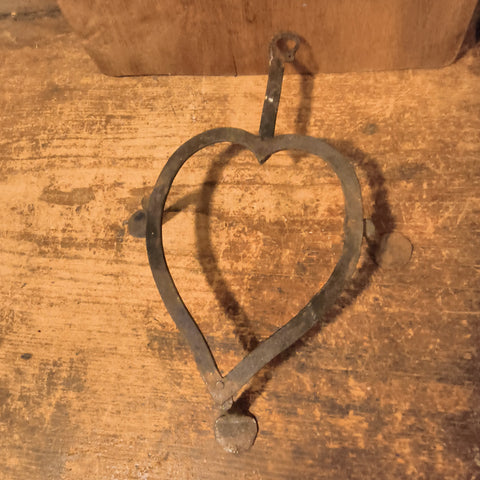 Antique Heart Shaped Hearth Trivet / Kettle  Hand-Forged Wrought Iron