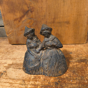 Antique Cast Iron Halloween Double Witch Bell 3.5" Primitive Women Sisters 1920s Original Clappers