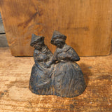 Antique Cast Iron Halloween Double Witch Bell 3.5" Primitive Women Sisters 1920s Original Clappers
