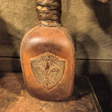 Vintage Leather Wrapped Wine Bottle Stopper 10”Flue Shield Fleur-de-lis