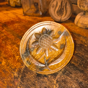 Antique Primitive Wooden Butter Stamp / Butter Print of a Sunflower