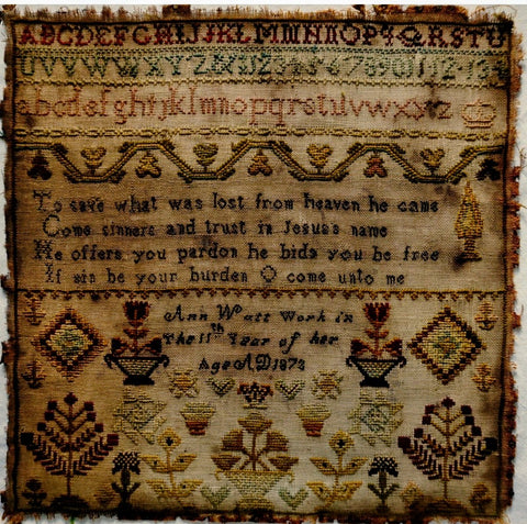 Early Sampler by Ann Watt aged 11 - 1873.