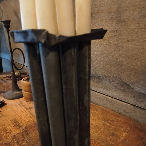 Antique 19th Century Primitive Tin 6 Tube Candle Mold 11”