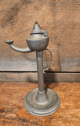 ANTIQUE PEWTER OIL LAMP CHAMBER LAMP GERMAN