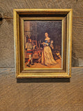 Vintage Oil canvas painting noblewoman interior dog Flanders school